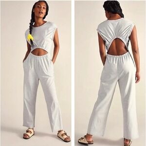 Free People Movement Hot Shot Interval Cut Out Jumpsuit Medium Grey Athleisure